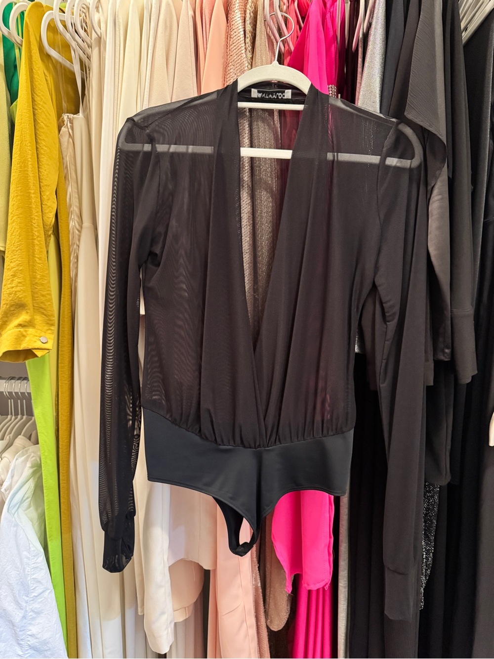 Mesh Long-Sleeve Black Bodysuit